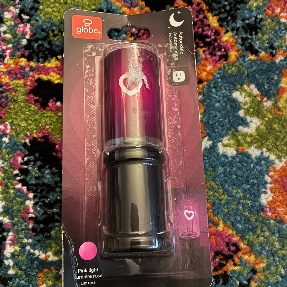 Globe Pink and Black Heart Night Light